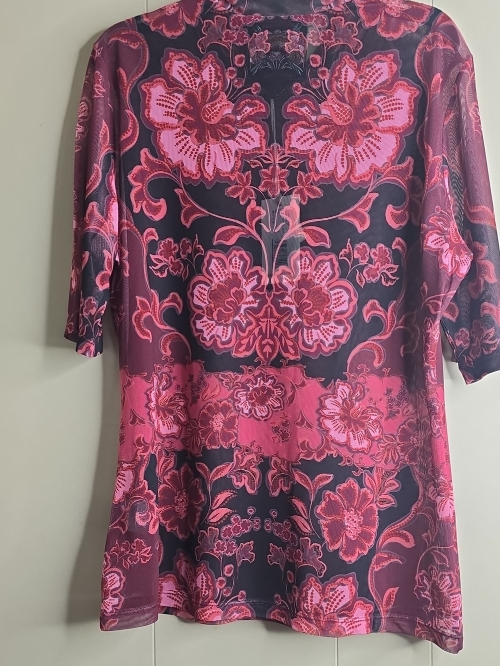 Johnny Was Mesh Elbow Sleeve Mock Neck Top Size Large - Picture 6 of 7